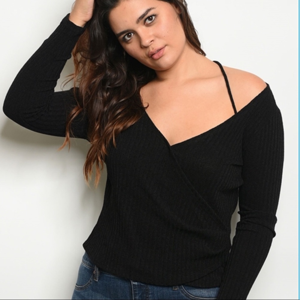 Plus Size Black Cross Top